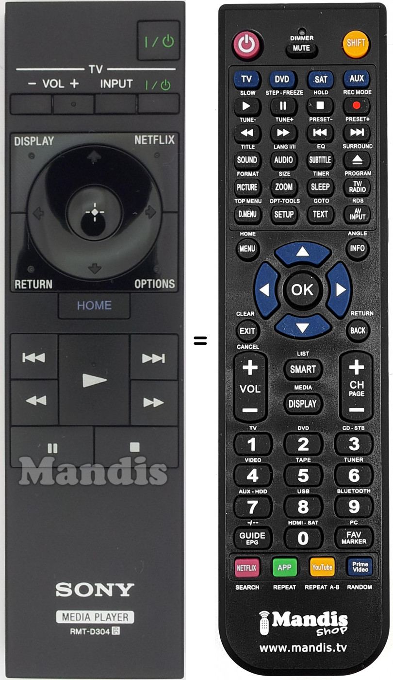 Telecomando equivalente Sony RMTD304