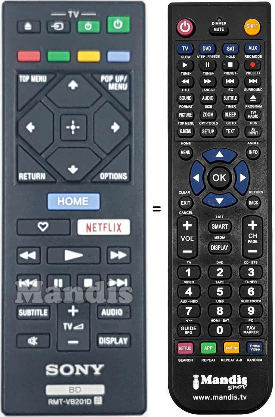Telecomando equivalente RMT-VB201D