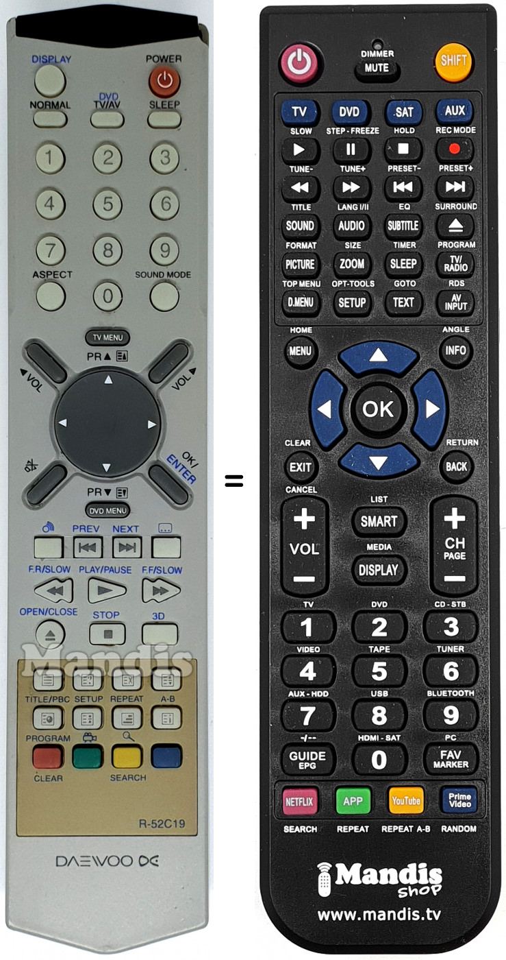 Telecomando equivalente Daewoo R-52 C 19