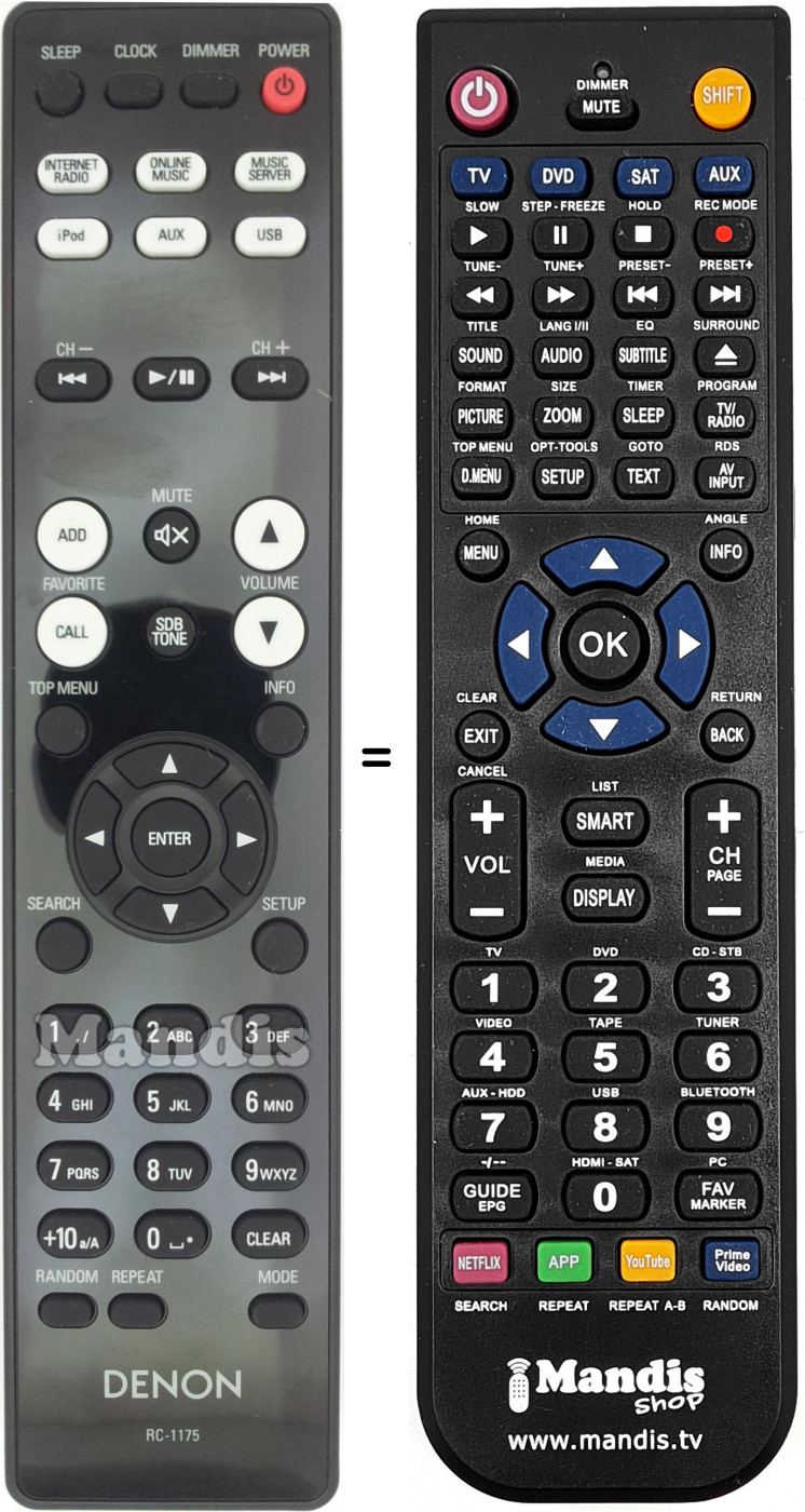 Telecomando equivalente Denon RC-1175