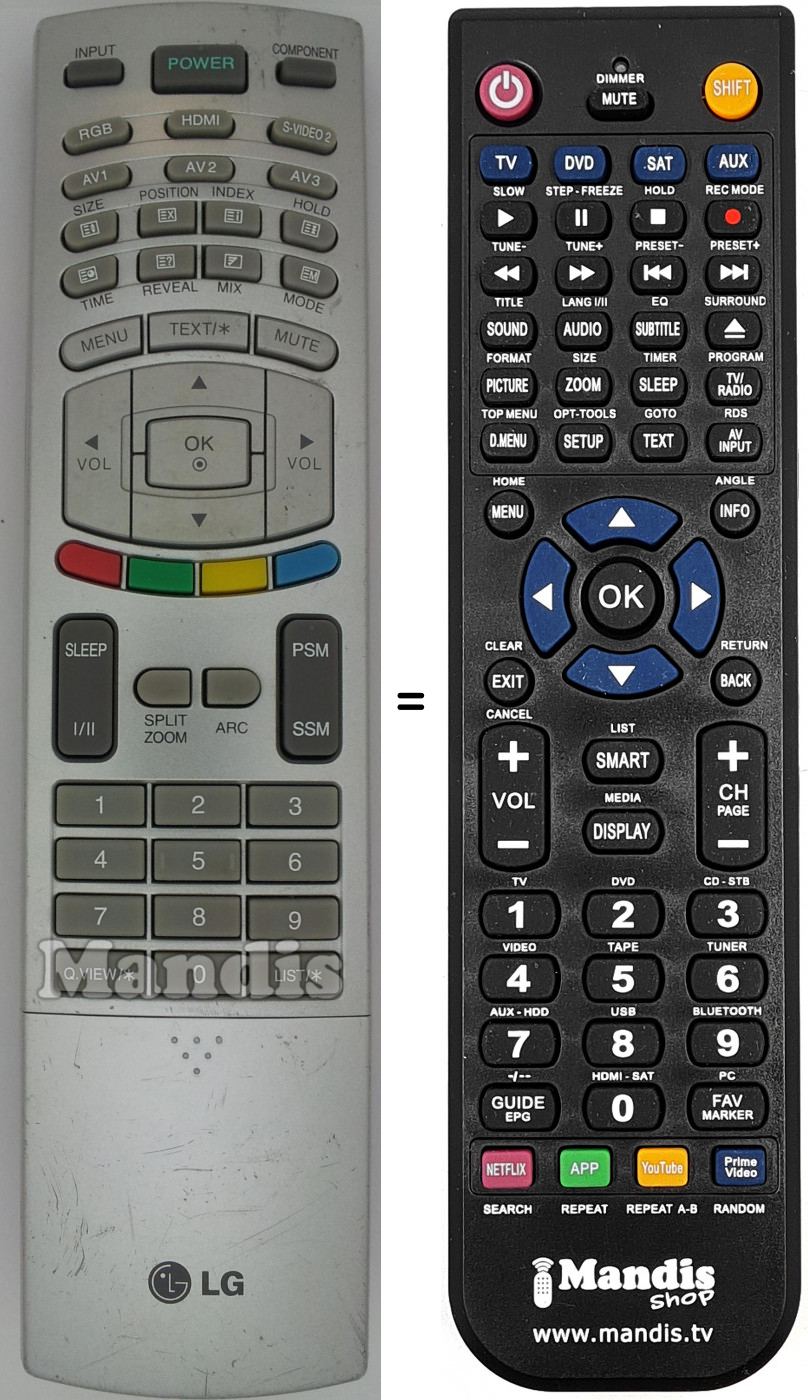 Telecomando equivalente LG 6710T00017N