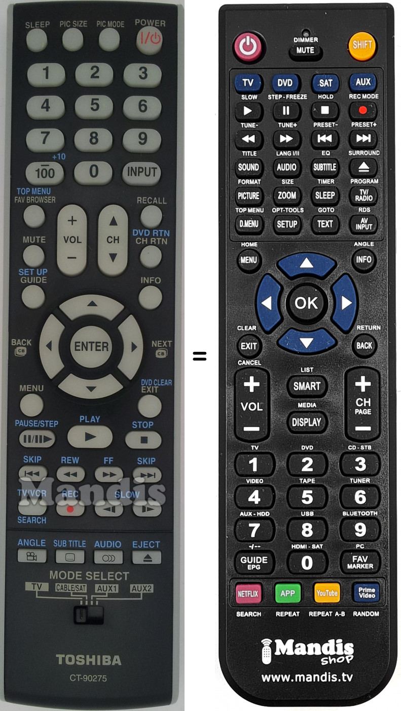 Telecomando equivalente Toshiba CT90275