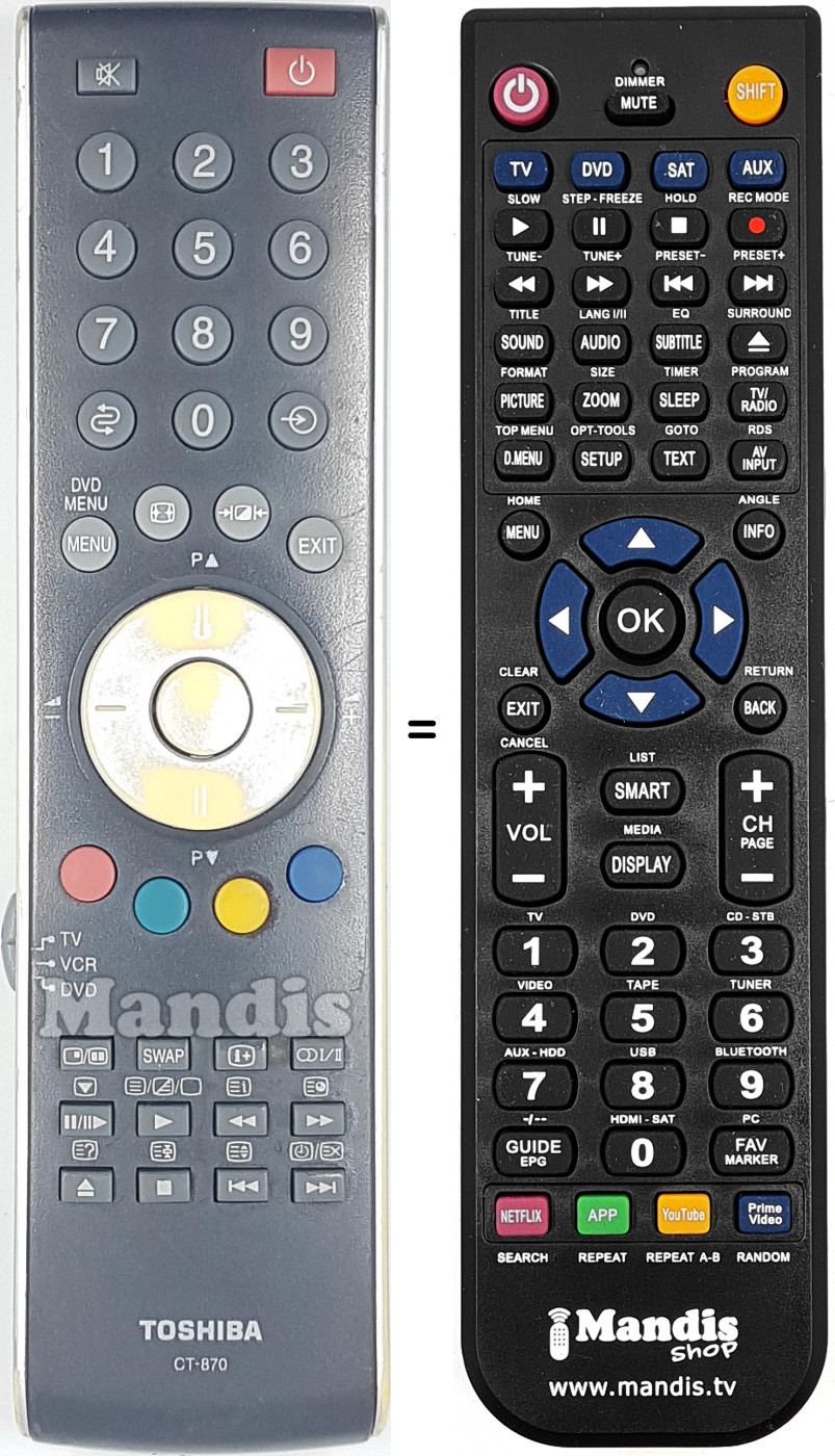 Telecomando equivalente Toshiba CT-870