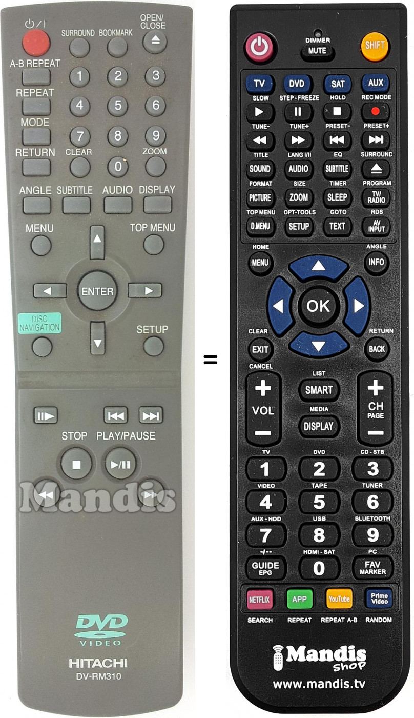 Telecomando equivalente Hitachi DV-RM310