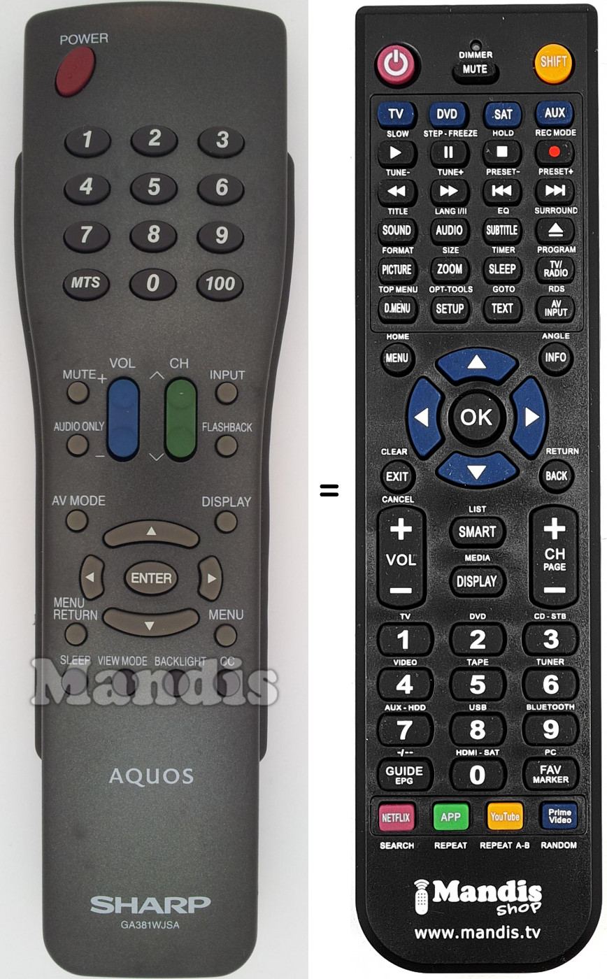 Telecomando equivalente Sharp GA381WJSA