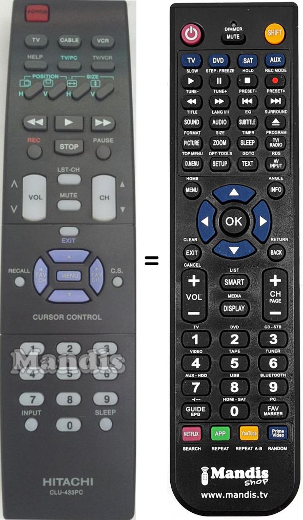 Telecomando equivalente Hitachi CLU-433PC