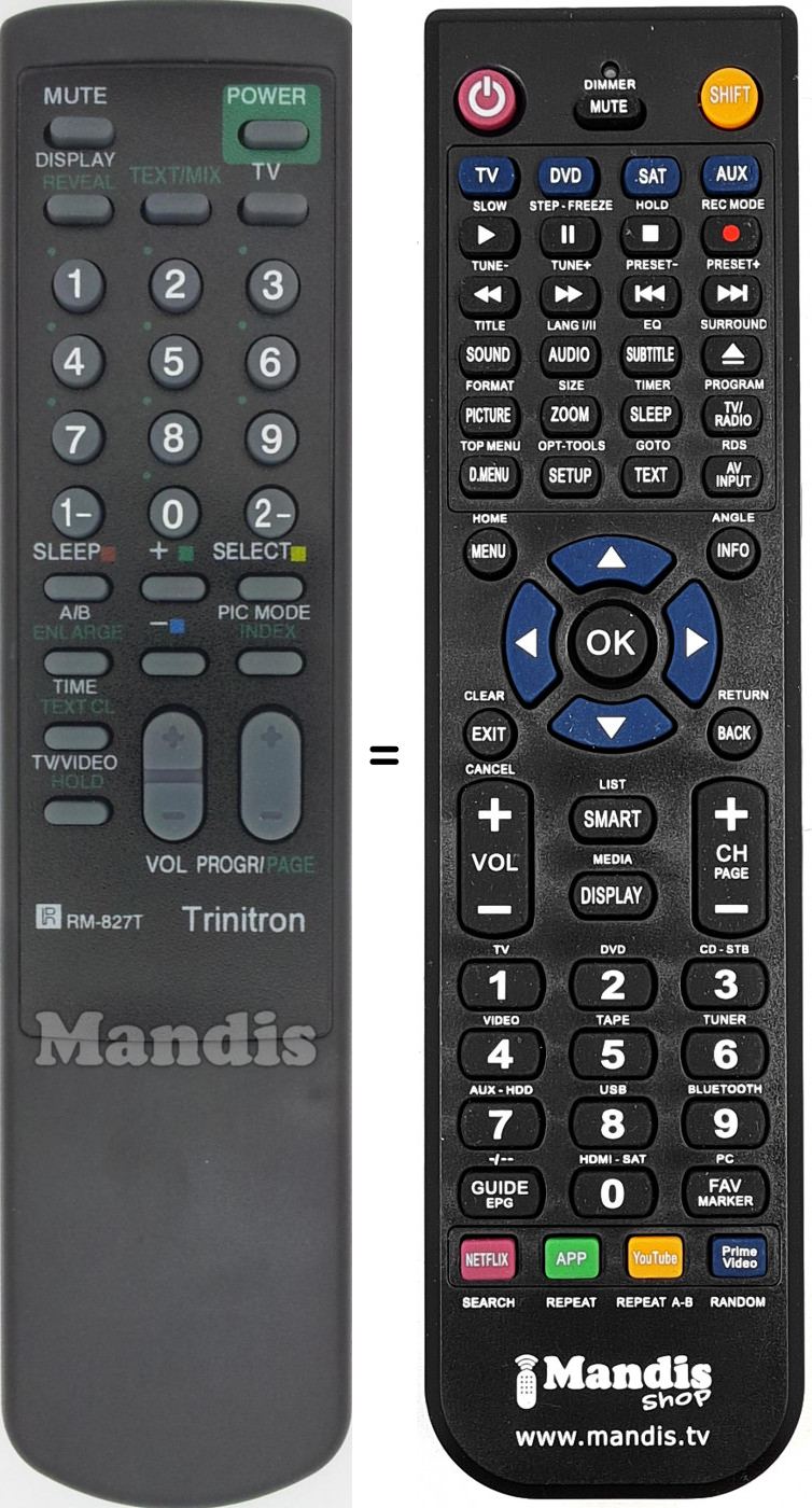 Telecomando equivalente RM827T