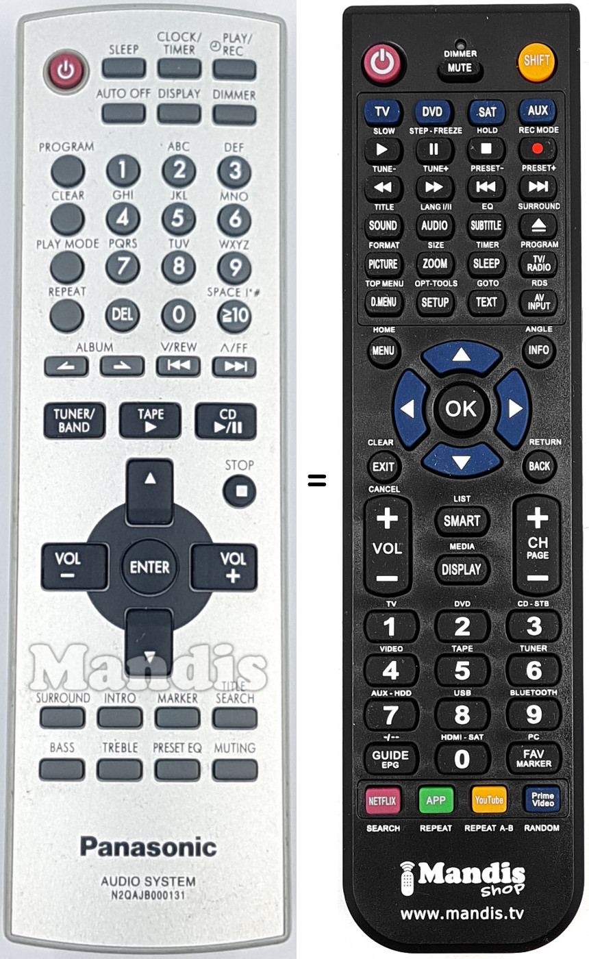 Telecomando equivalente Panasonic N2QAJB000131
