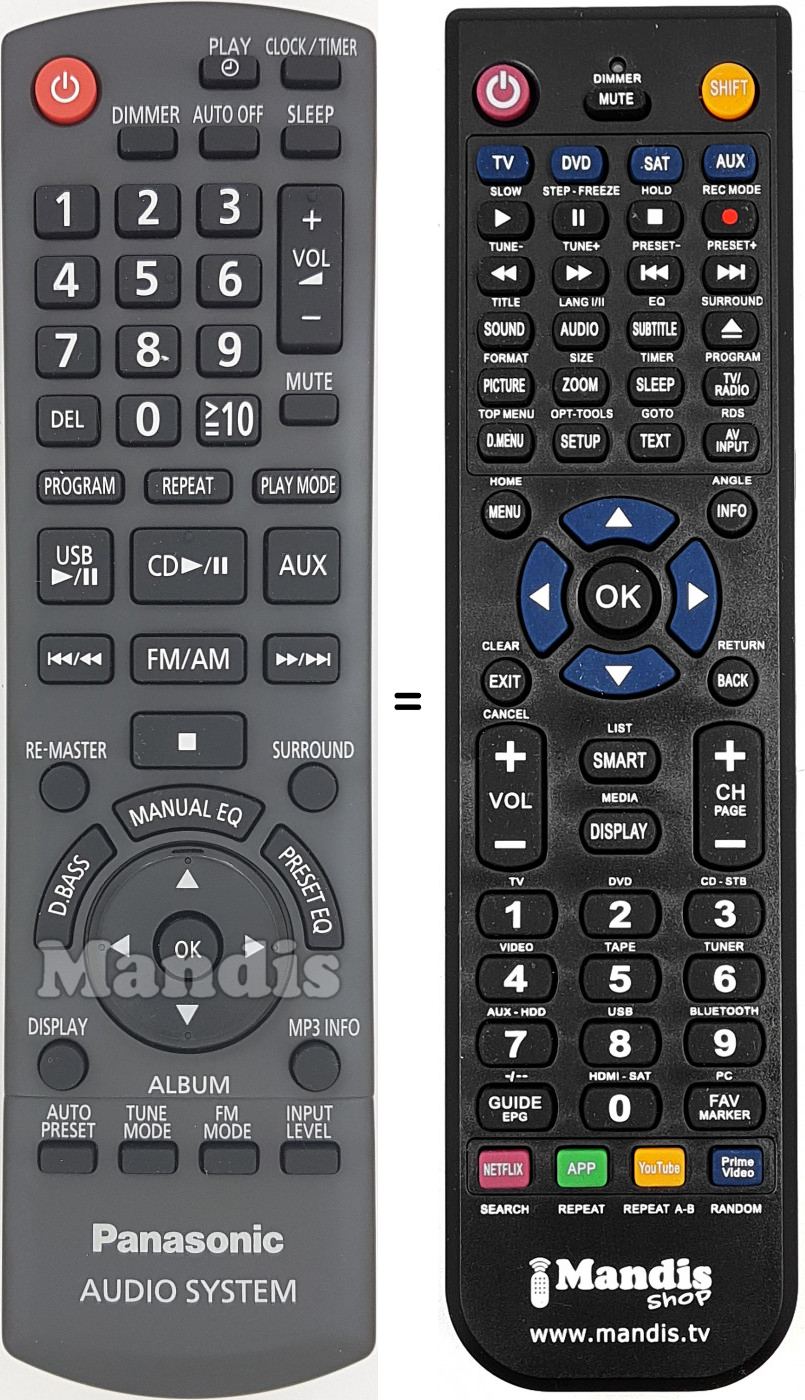 Telecomando equivalente Panasonic N2QAYB000500