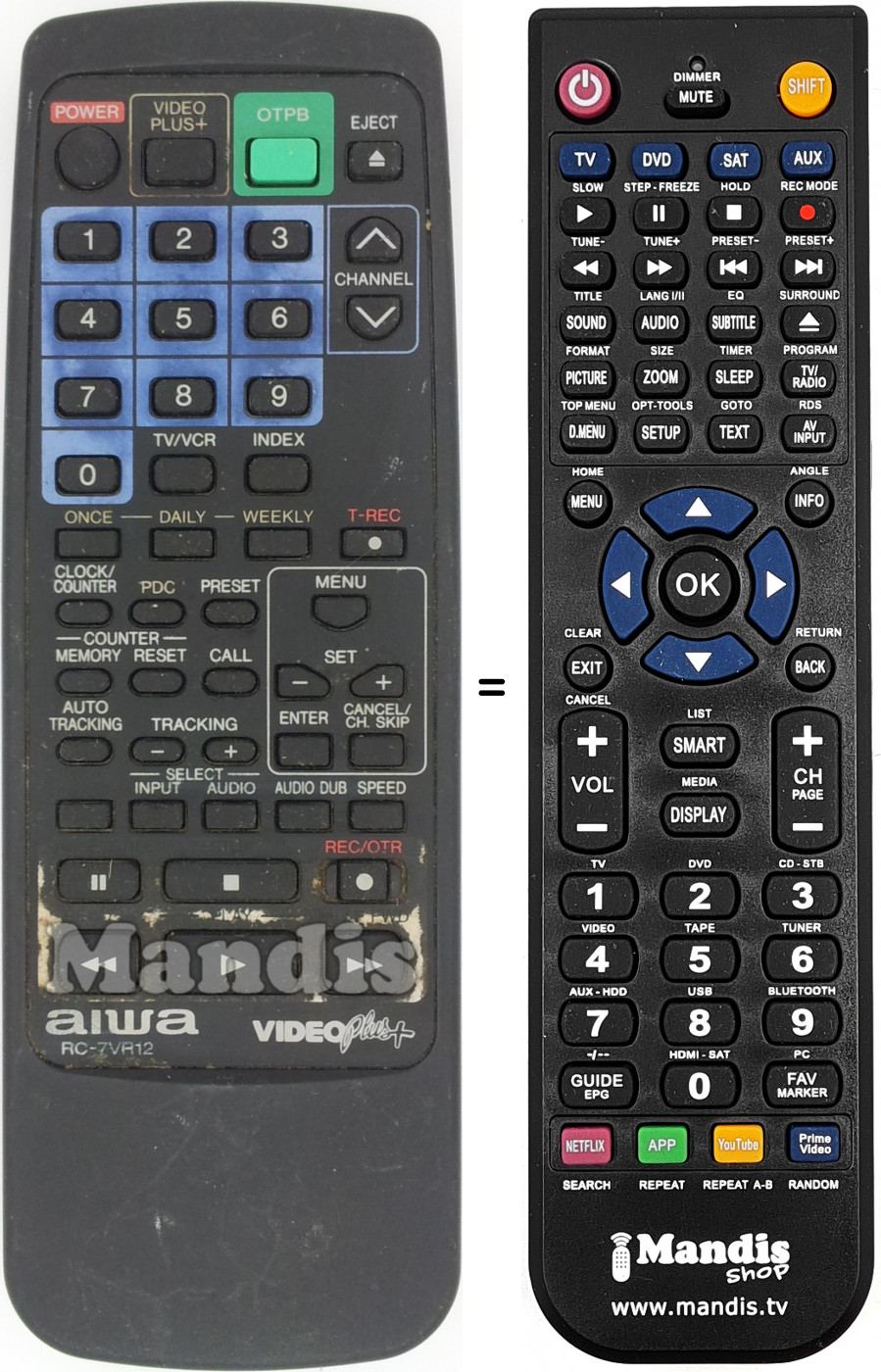 Telecomando equivalente Aiwa RC-7 VR 12