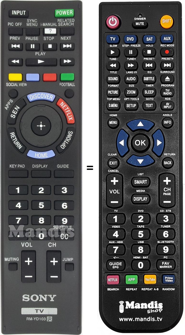 Telecomando equivalente Sony RM-YD103