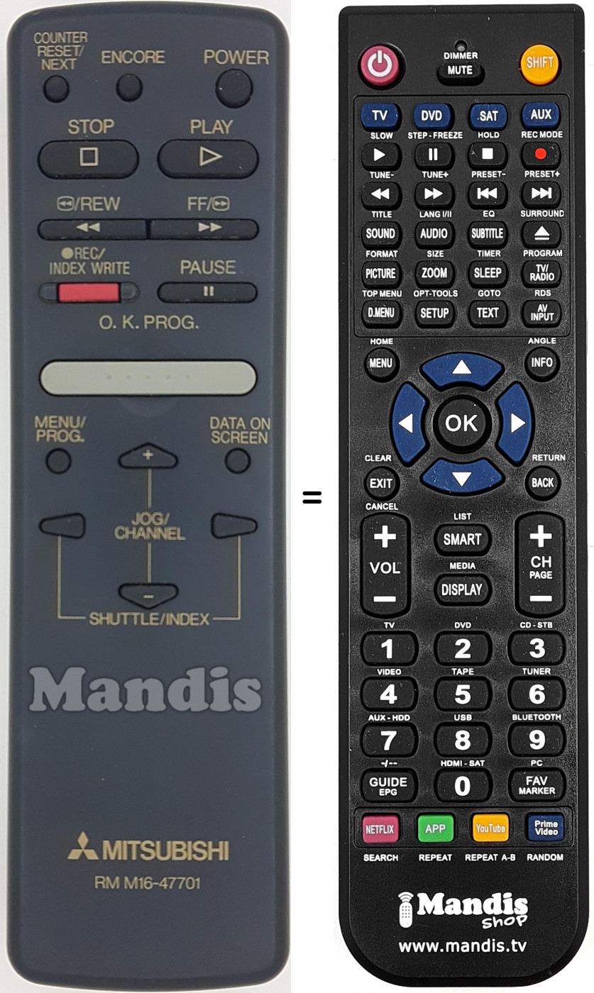 Telecomando equivalente RM M16-47701 Telecomando equivalente RM M16-47701