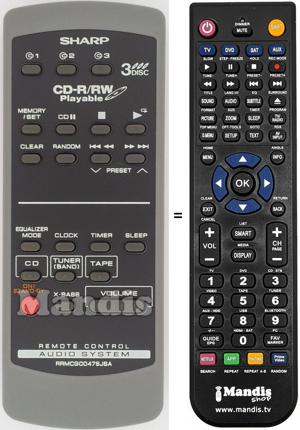 Telecomando equivalente Sharp RRMCG0047SJSA