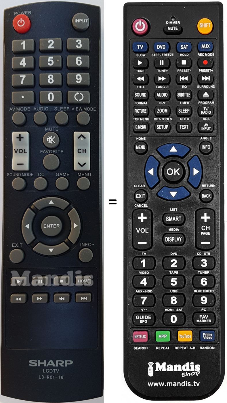 Telecomando equivalente Sharp LC-RC1-16