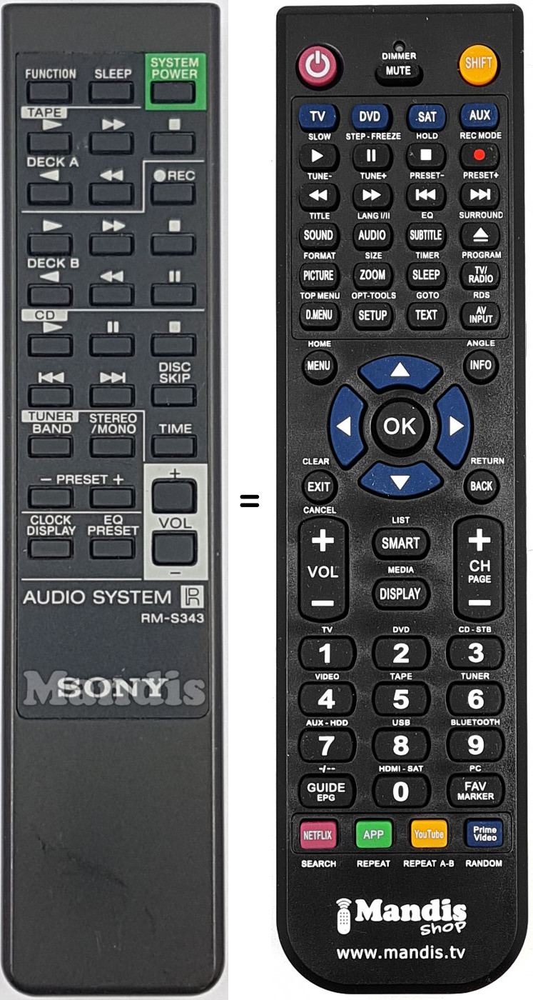 Telecomando equivalente Sony RM-S343