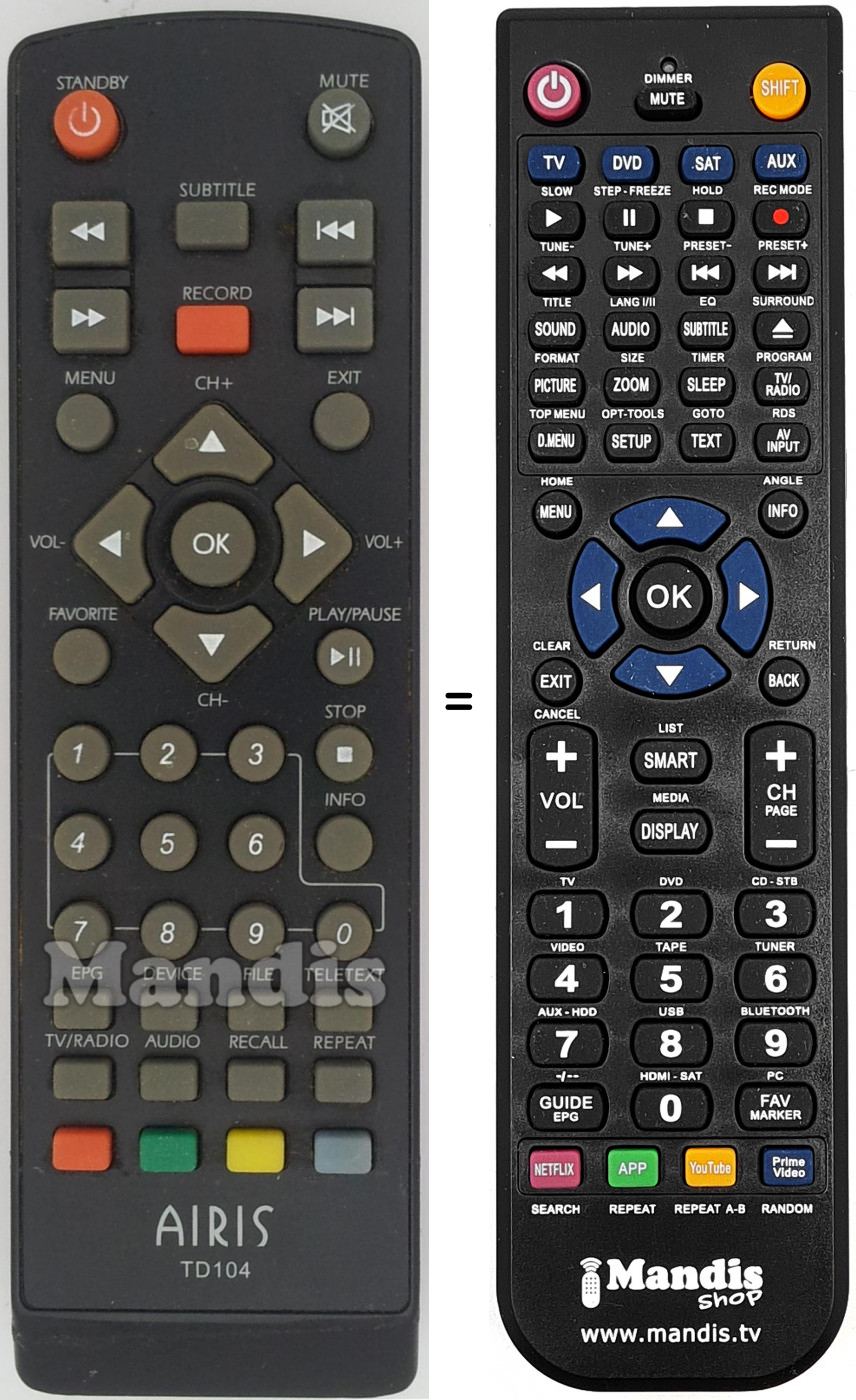 Telecomando equivalente Airis TD104