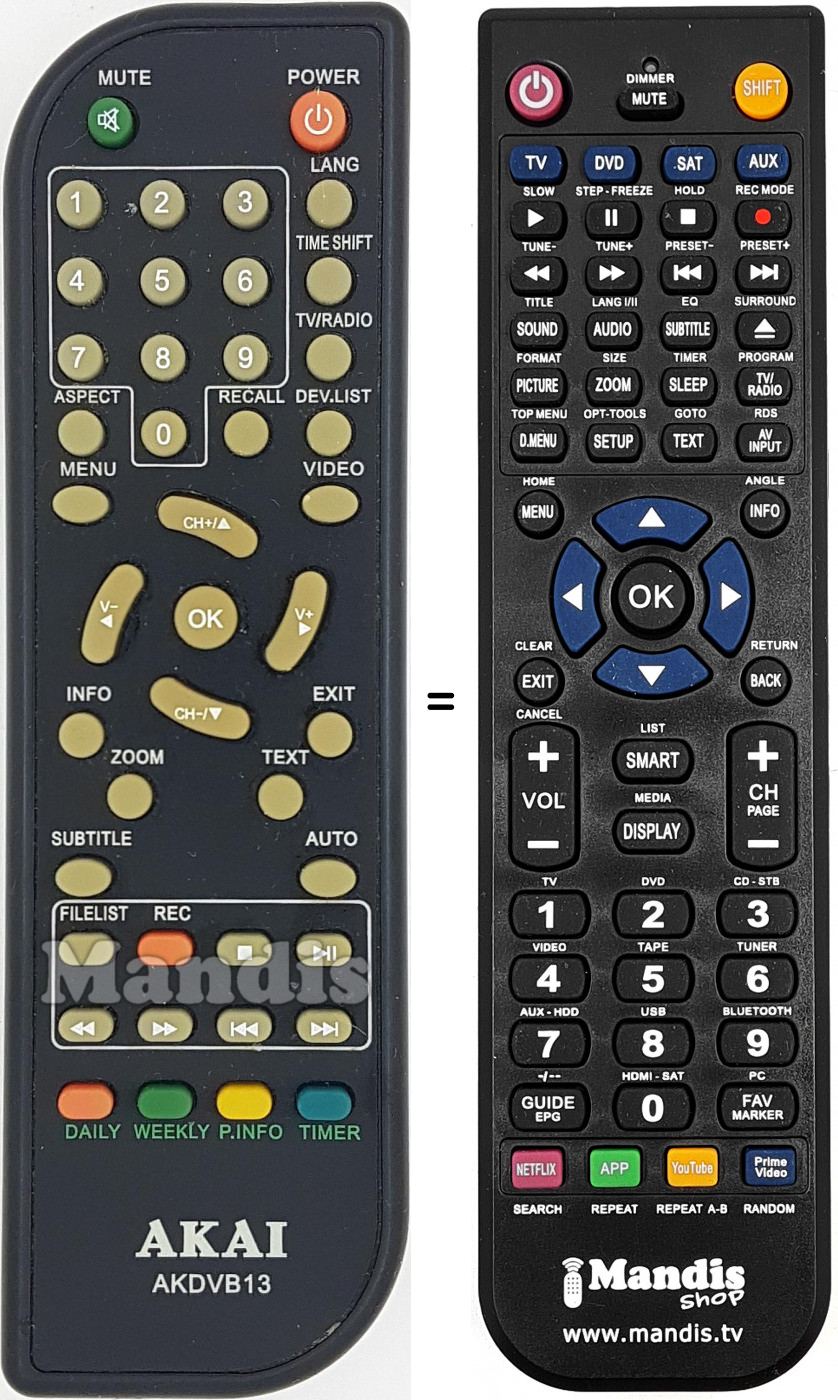 Telecomando equivalente Akai AKDVB13