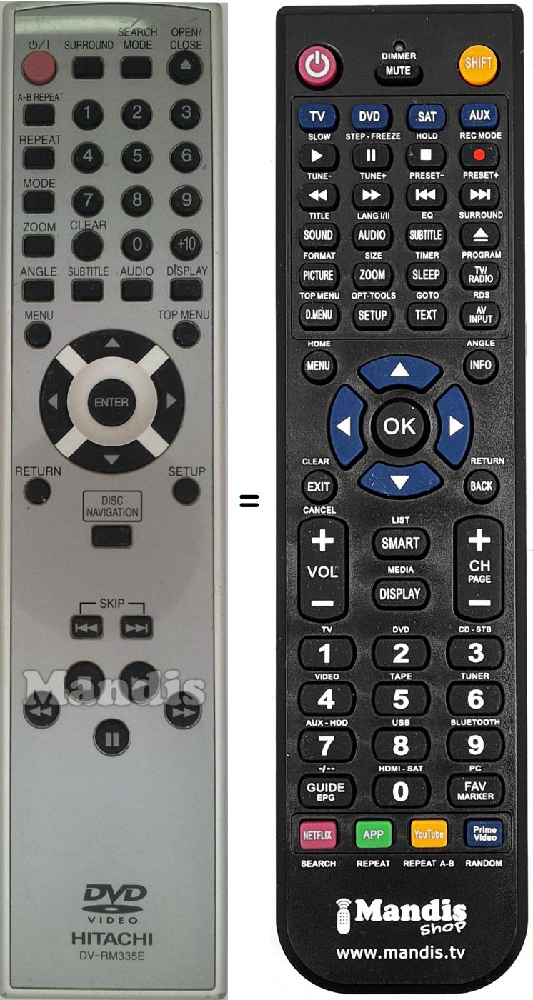 Telecomando equivalente Hitachi DV-RM 335 E