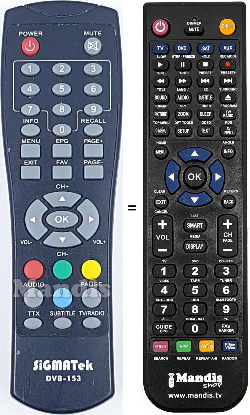 Telecomando equivalente Sigmatek-DVB153