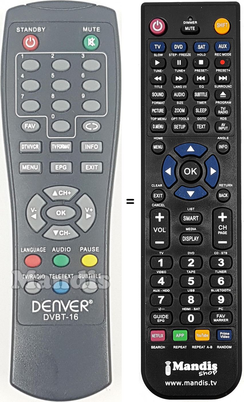 Telecomando equivalente Denver DVBT16
