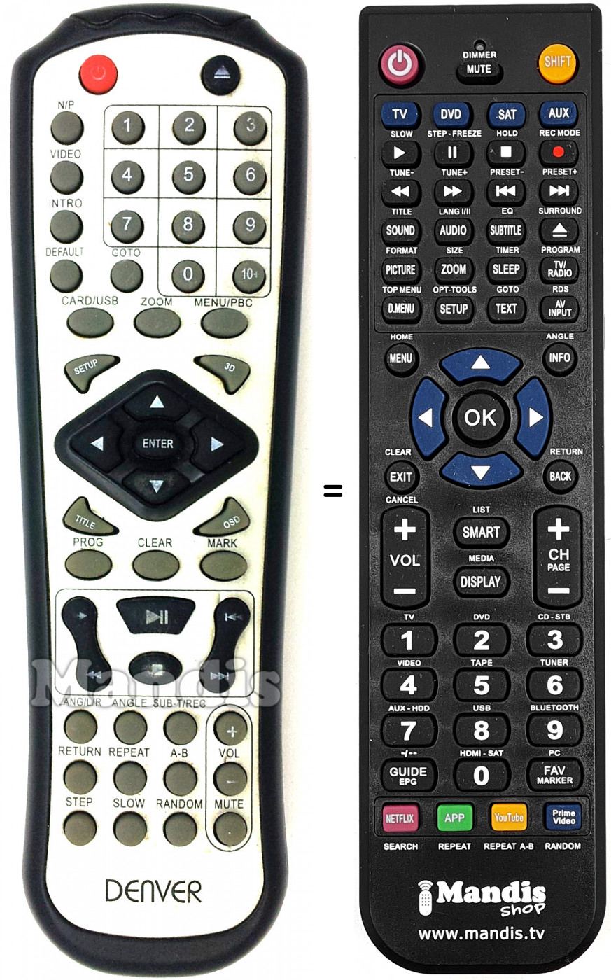 Telecomando equivalente Denver DVU1009