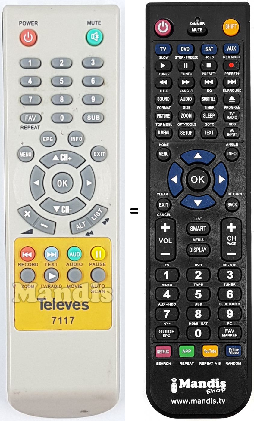 Telecomando equivalente TELEVES7117
