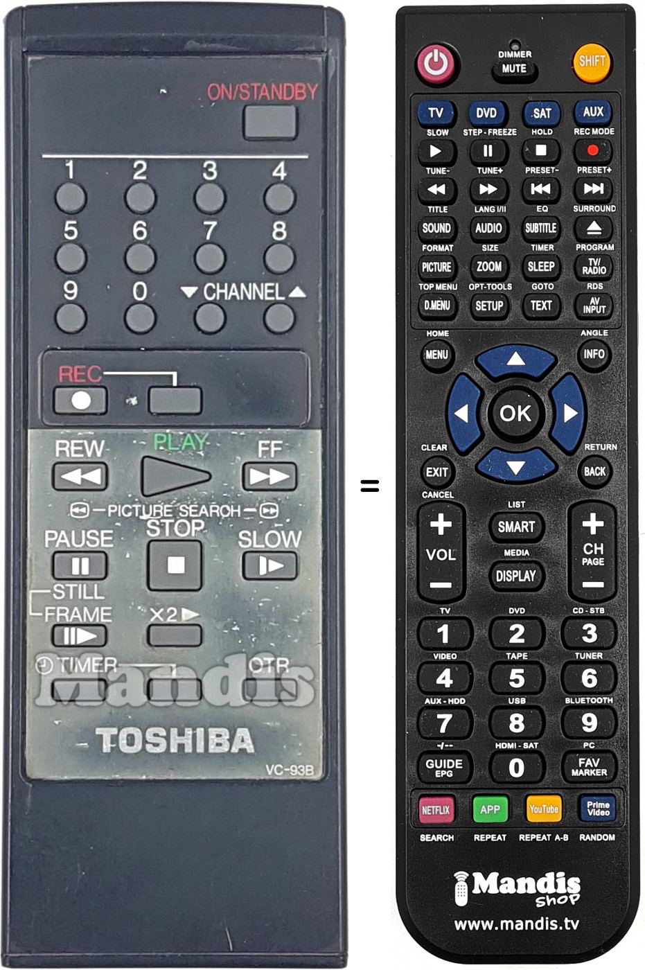 Telecomando equivalente Toshiba VC-93 B
