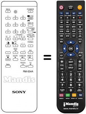 Telecomando equivalente Sony RM634A Telecomando equivalente Sony RM634A