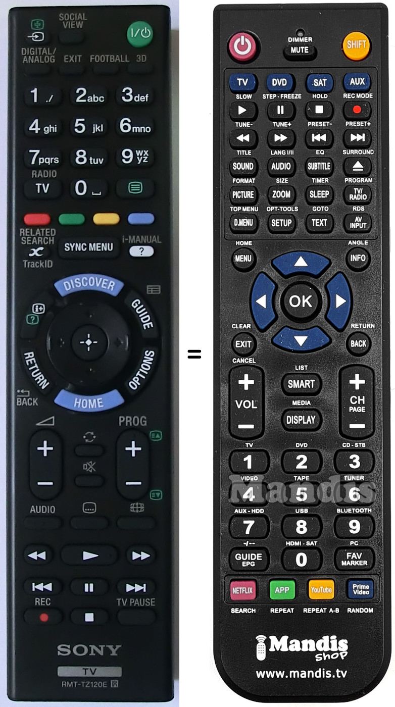 Telecomando equivalente Sony RMT-TZ120E